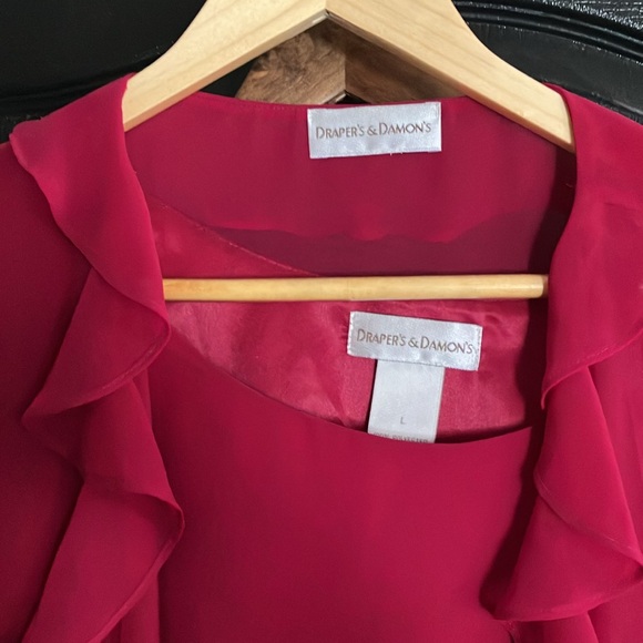 Large 3 piece Drapers&Damons red polyester pantsuit , lined perfect condition - Picture 2 of 9